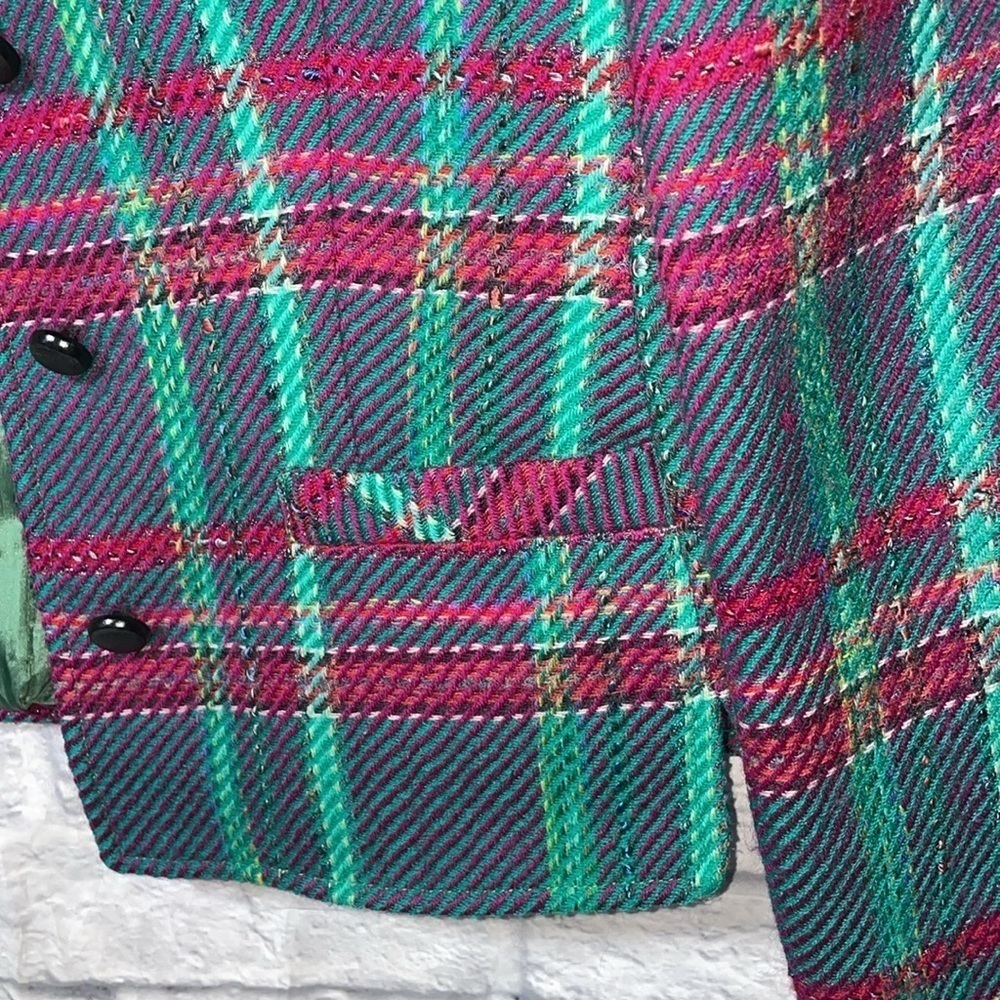 Vintage Valentino Miss V Classic Plaid Wool Button Down Blazer Cardigan Jacket - Picture 6 of 10